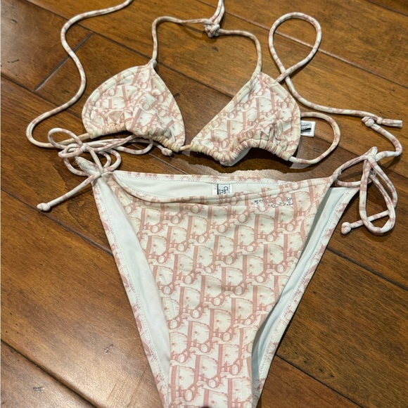 Dior Designer Pink and White Bikini Set